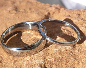 Matching Set, Low Dome Profile Titanium Rings, Polished, Wedding, Anniversary Bands