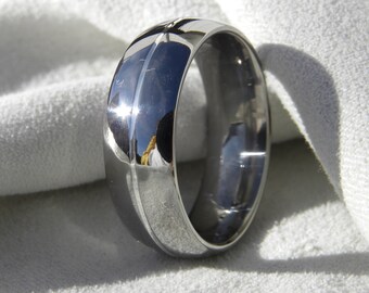 Polished Silver Pinstripe Titanium Ring - Wedding Band