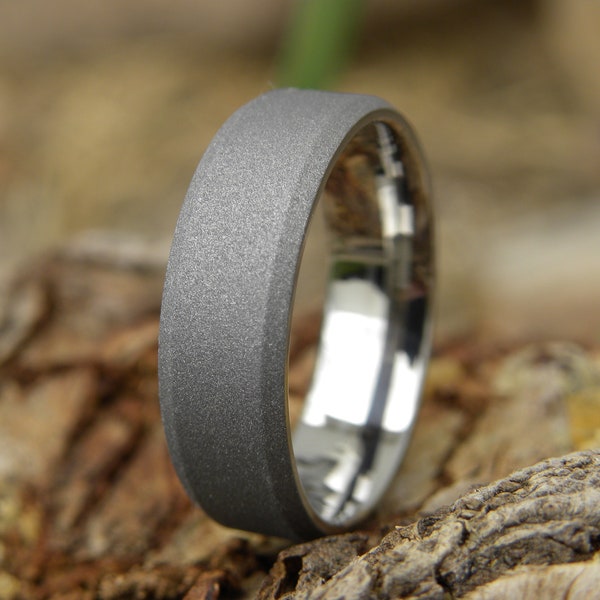 Sandblasted Titanium Bevel Edge Ring, Polished Comfort fit Interior, Mens, Ladies,