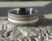 Unique Wedding Band, Titanium Silver Copper Inlay Ring, His or Hers