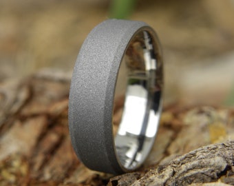 Sandblasted Titanium Bevel Edge Ring, Polished Comfort fit Interior, Mens, Ladies,