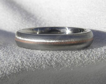 Wedding Band Frosted Finish Titanium Ring Offset Pinstripe Groove