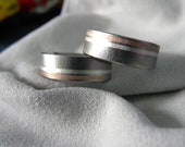 Matching His Hers Ring SET, Titanium with Copper and Silver Inlays, Wedding Band