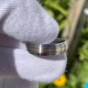 Mens Titanium Yellow Gold Wedding Ring -  Wedding Band, Brushed Finish