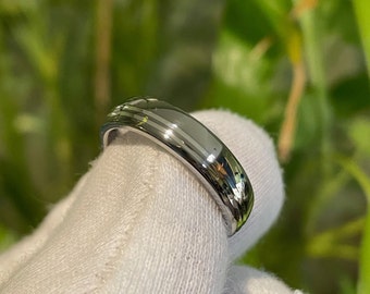 Wedding Band, Titanium with Offset Silver Inlay Stripes Ring, Polished Finish