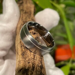 Modern Wedding Ring, Titanium Silver Stripe Band, Mens, Ladies, Offset Pinstripe image 5