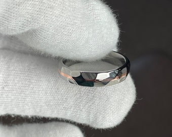 Titanium Copper Stripe Faceted Ring, Wedding Band, Polished Finish