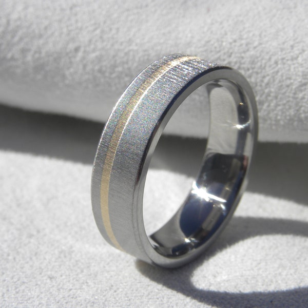 Modern Wedding Band, Titanium Gold Ring, Frosted Finish, Comfort Fit