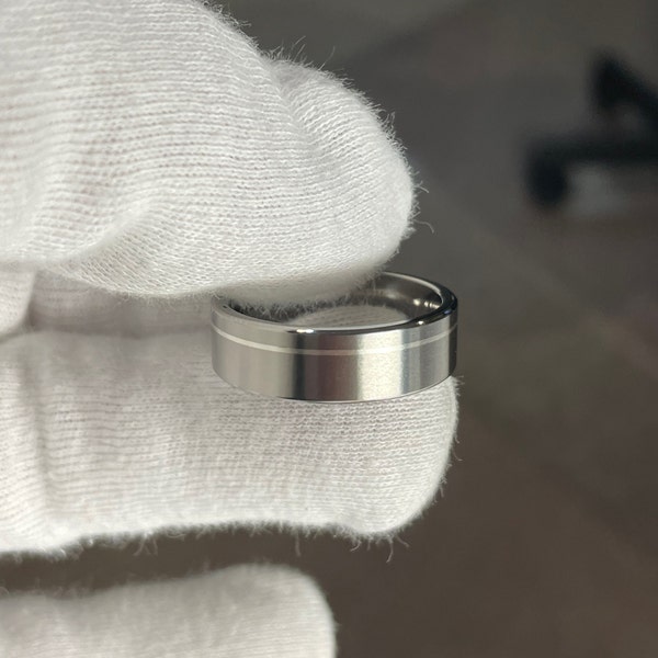 Titanium Silver Pinstripe Ring, Wedding Band, Jewelry, Mens, Ladies