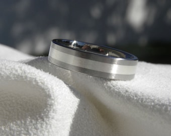 Mens Wedding Jewelry, Titanium Silver Band, Ring, Anniversary Gift