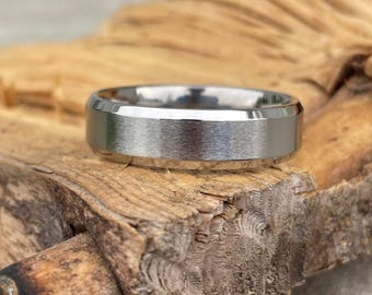 Low Profile Bevel Edge Ring, Men's Wedding Band, Solid Titanium
