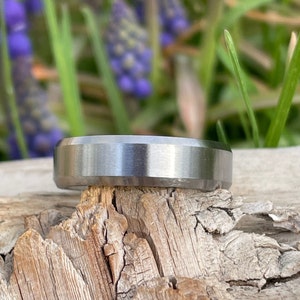 Mens Ring, Narrow Bevel Edges Band, Wedding, Titanium Ring, Full Brushed Finish image 6