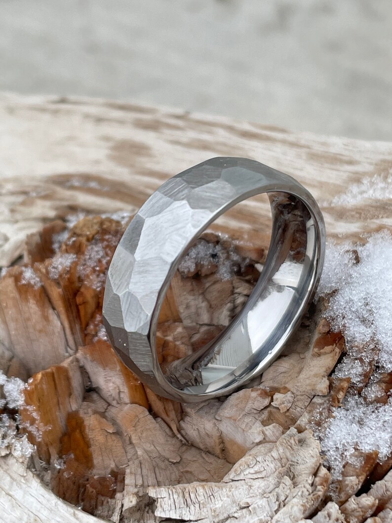 Wedding Ring, Titanium, Faceted/Ground Band, Smoothed Raw Finish image 5