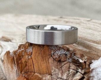 Minimalist Flat Profile Titanium Wedding Band, Unisex Ring, Satin Finish