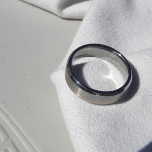 Comfort Fit Wedding Ring, Titanium with Rose Gold Pinstripe Inlay, Bevel Edge Band image 5
