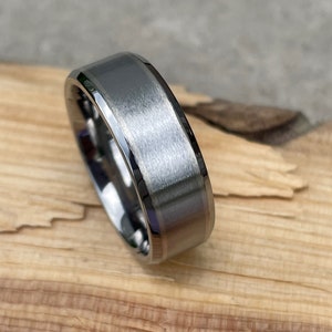 Mens Ring, Titanium with Two White Gold Pinstripe Inlays, Wedding Band