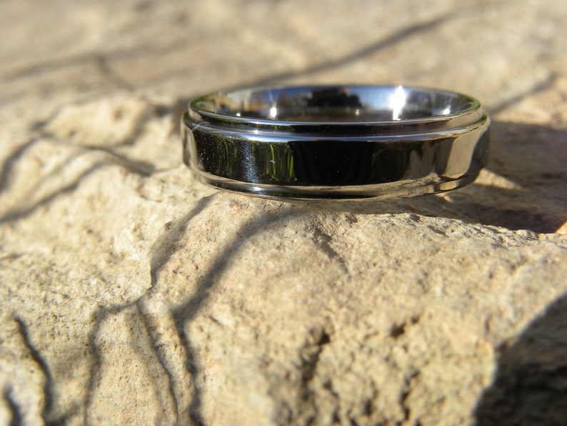 Polished Flat Stepped Edge Titanium Ring Wedding Band