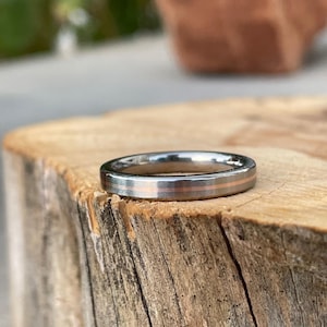 Comfort Fit, Rose Gold Pinstripe, Titanium Ring, Wedding Band, Ladies, Men
