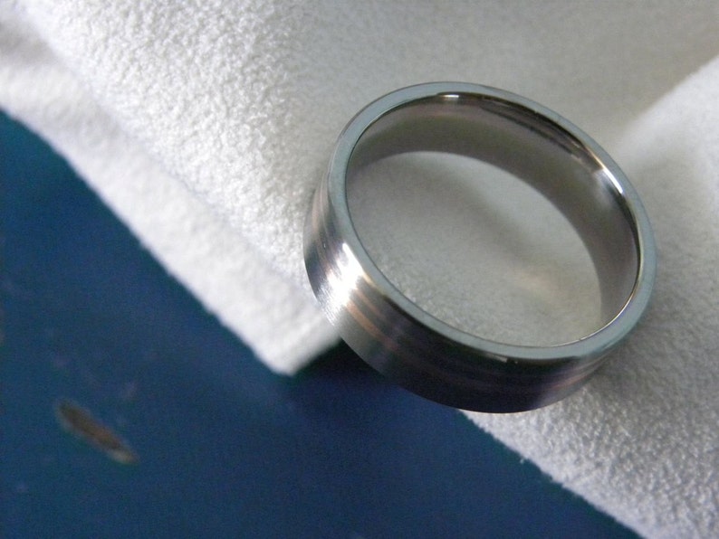 Titanium with Rose Gold Inlay Stripes Wedding Band Mens Ring