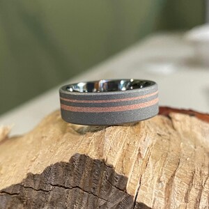 Mens Band, Titanium Copper Wedding Ring, Sandblasted, Anniversary