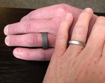 Wedding Ring Set, Titanium Bands, Frosted, Sandblasted, Anniversary