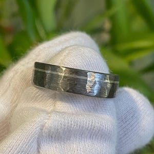 Men&#39;s Comfort Fit Wedding Band, Ring, Titanium with Sterling Silver, Made to Order
