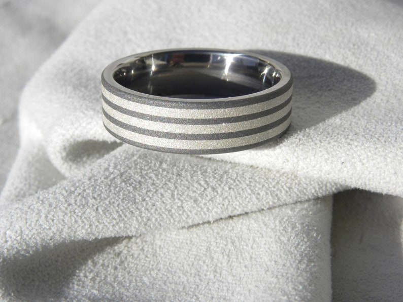 Silver and Titanium, Wedding Band, Ring, Sandblasted Finish image 3