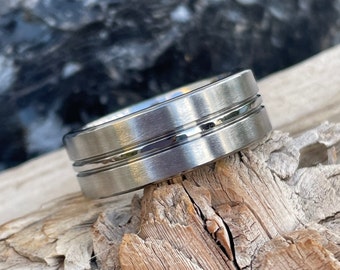 Titanium Ring, Brushed/Polished, Wedding Band, Cut Grooves