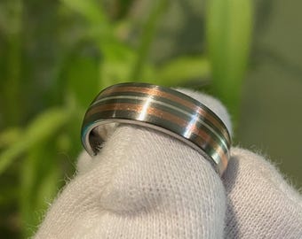 Modern Wedding Ring, Titanium with Silver and Copper Inlays, New Style