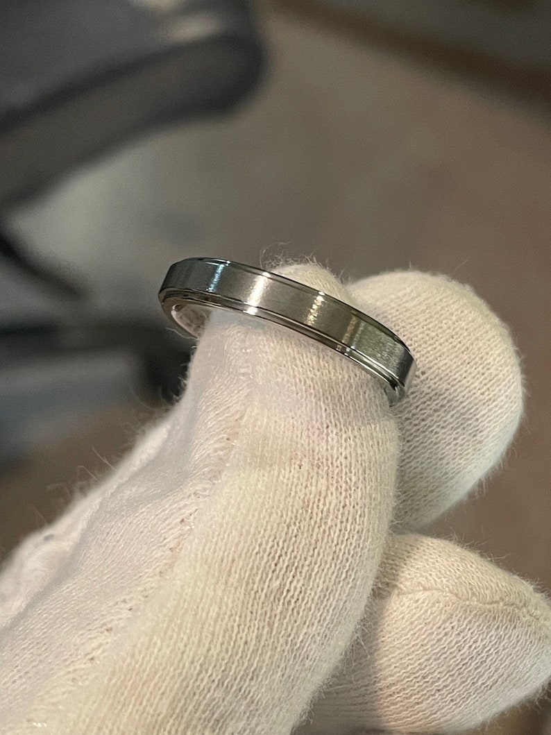 Titanium Ring, Wedding Band, Stepped Down Edges, Brushed/Polished 4mm (pictured)