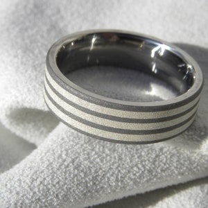 Silver and Titanium, Wedding Band, Ring, Sandblasted Finish image 4