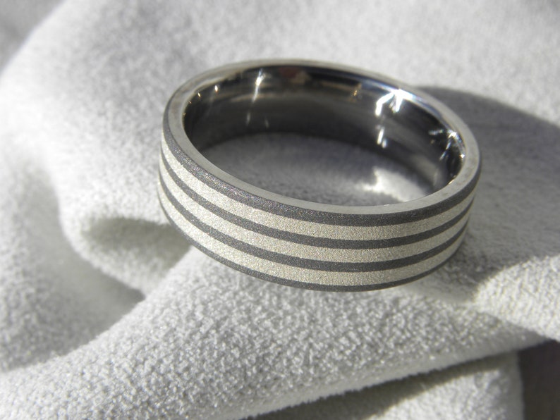 Silver and Titanium, Wedding Band, Ring, Sandblasted Finish image 4