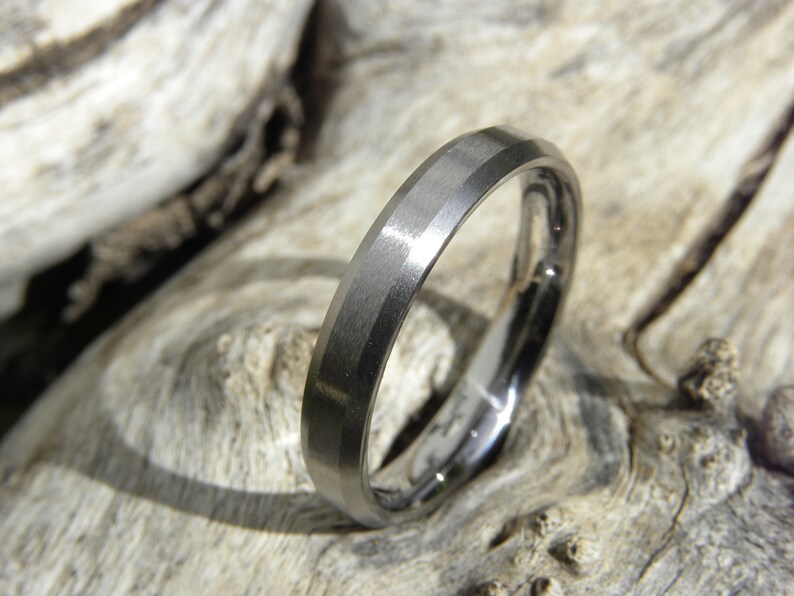 4mm Beveled Titanium Ring US size 10.5 Clearance Pricing Brushed Wedding Band