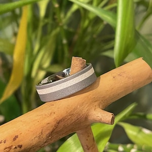Sporty Look Sandblasted Ring, Wedding Band, Titanium with Sterling Silver Stripe