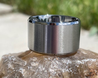Big and Wide Beveled Titanium Ring, Wedding Band, Anniversary Ring