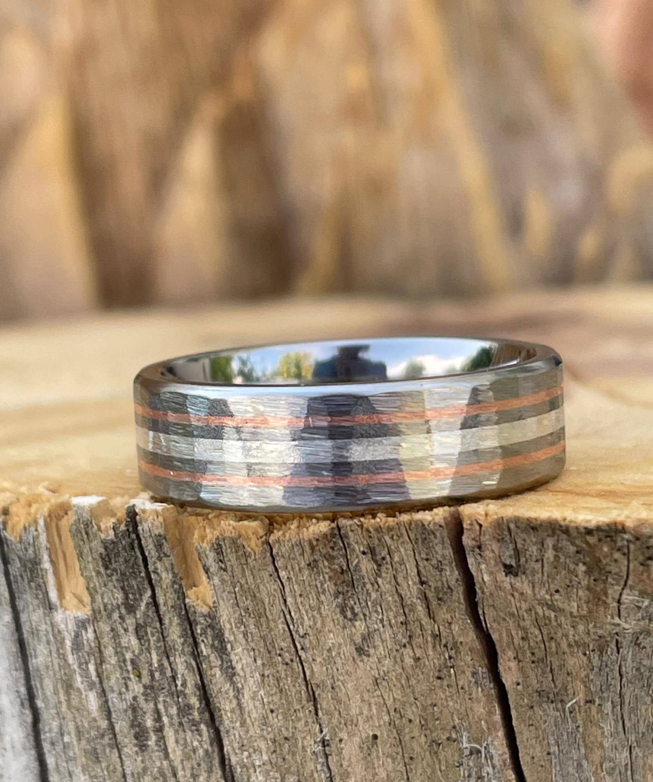 Titanium, Silver and Copper Ring, Rugged Brush Look, Mens or Ladies Band