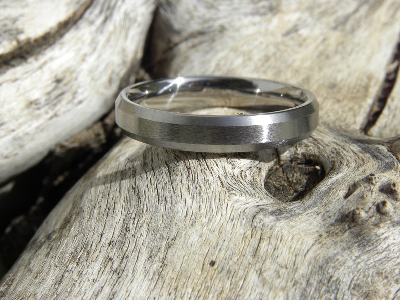 4mm Beveled Titanium Ring US size 10.5 Clearance Pricing Brushed Wedding Band