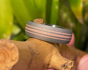 New Style! Titanium Copper Stripe Dome Ring, Wedding Band, Sandblasted