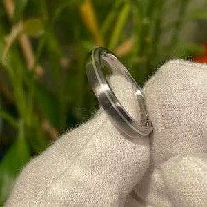 Modern Wedding Ring, Titanium Silver Stripe Band, Mens, Ladies, Offset Pinstripe 3.5mm (pictured)