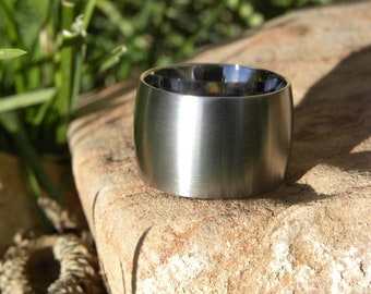 Big and Wide Low Dome Titanium Ring, Wedding Band, Satin Finish, His, Hers