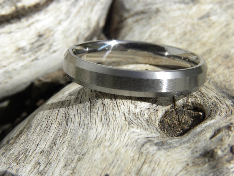 4mm Beveled Titanium Ring US size 10.5 Clearance Pricing Brushed Wedding Band