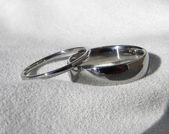 Matching Set, Low Dome Profile Titanium Rings, Polished, Wedding, Anniversary Bands