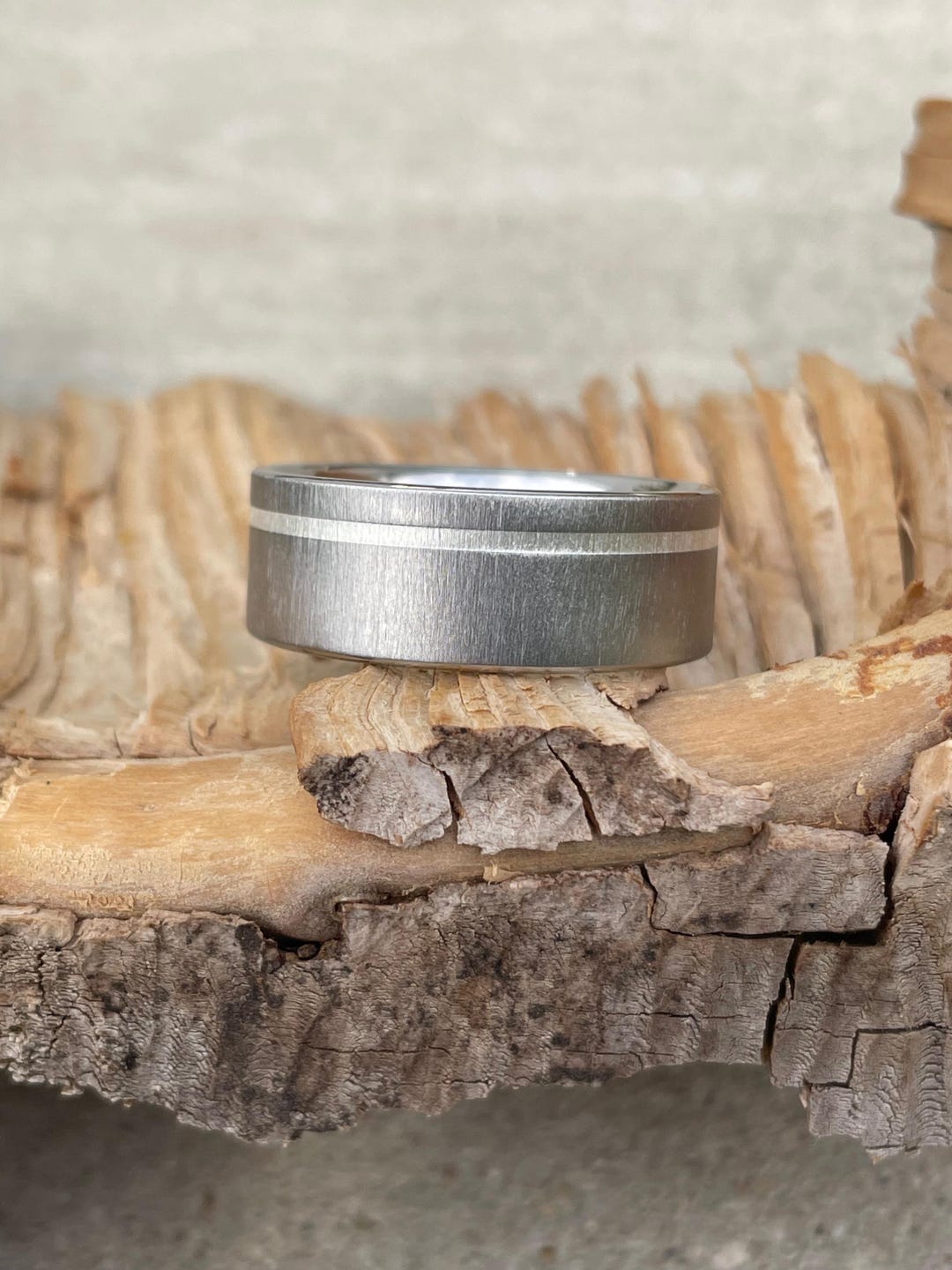 Titanium and Silver Inlay Ring, 9mm Wide, US Size 12, Frosted Finish - Etsy