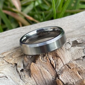 Mens Ring, Narrow Bevel Edges Band, Wedding, Titanium Ring, Full Brushed Finish image 3