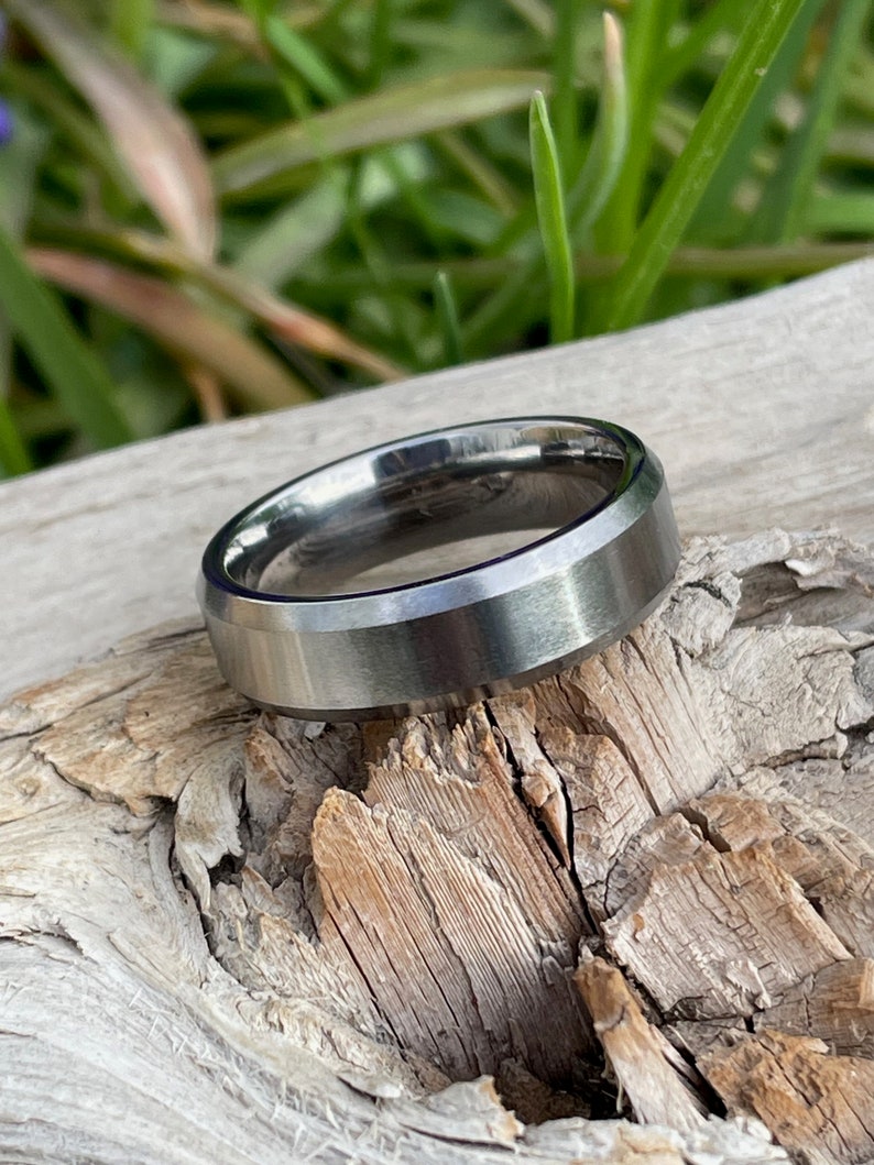 Mens Ring, Narrow Bevel Edges Band, Wedding, Titanium Ring, Full Brushed Finish image 3