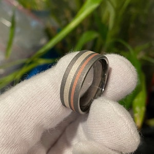 10 3/4 Ring, Titanium with Copper and Silver Inlays, 8mm Width,  Sandblasted