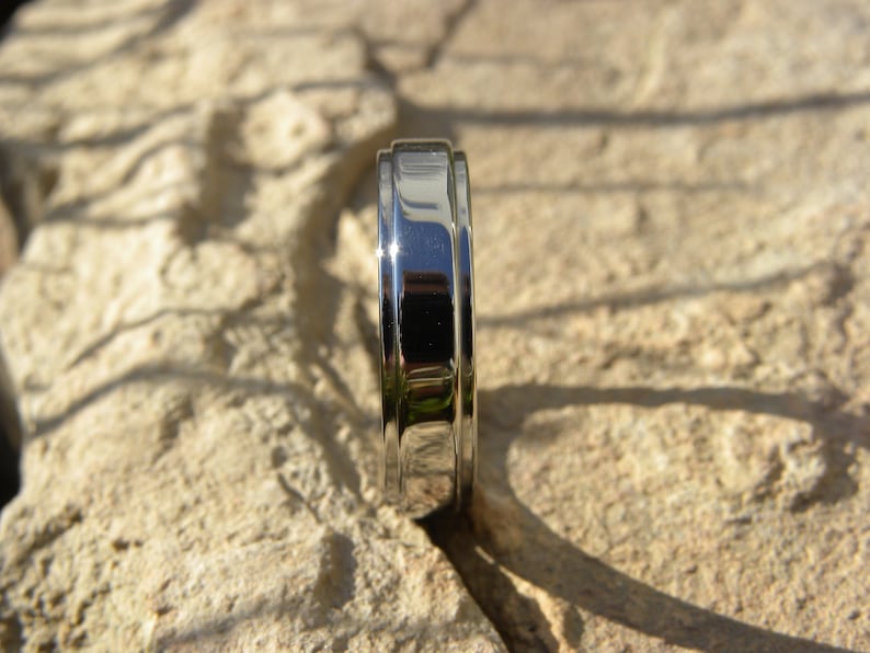 Polished Flat Stepped Edge Titanium Ring Wedding Band