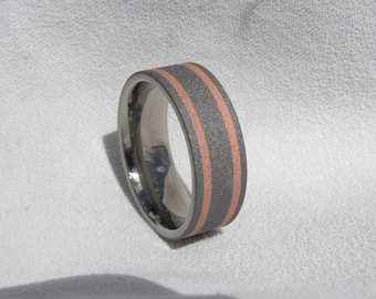 Mens Sandblasted Titanium Copper Ring - Wedding Band, Anniversary