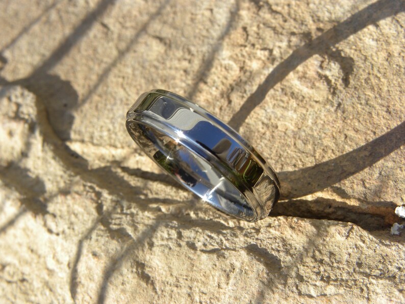 Polished Flat Stepped Edge Titanium Ring Wedding Band
