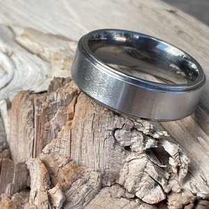 Titanium Ring, Wedding Band, Stepped Down Edges, Brushed/Polished 7mm (pictured)